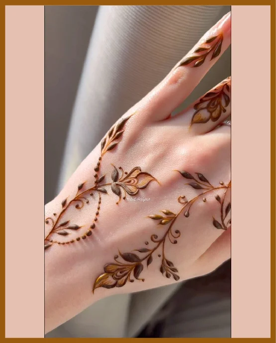 Khafif Back Hand Mehndi With Pearl Dots